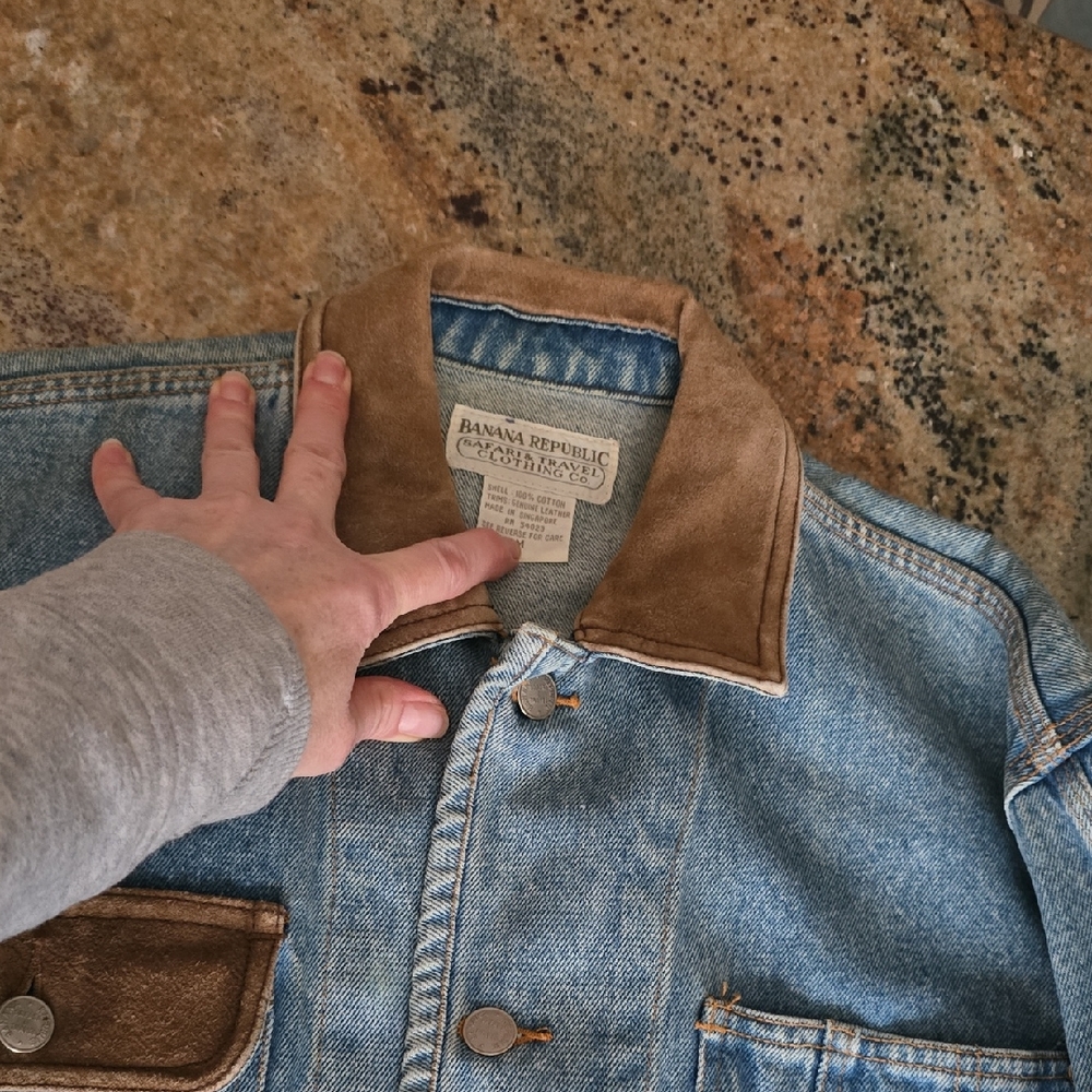 Banana Republic Blue Denim Jacket with Tan Details